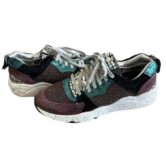 P448 Alex Sneakers You Can Surf Later Maroon Suede Teal Silver Metallic Size 40 - Picture 1 of 16